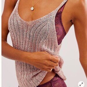 NWT Free People All Time Fav Swit pink sequin v neck knit cami tank top